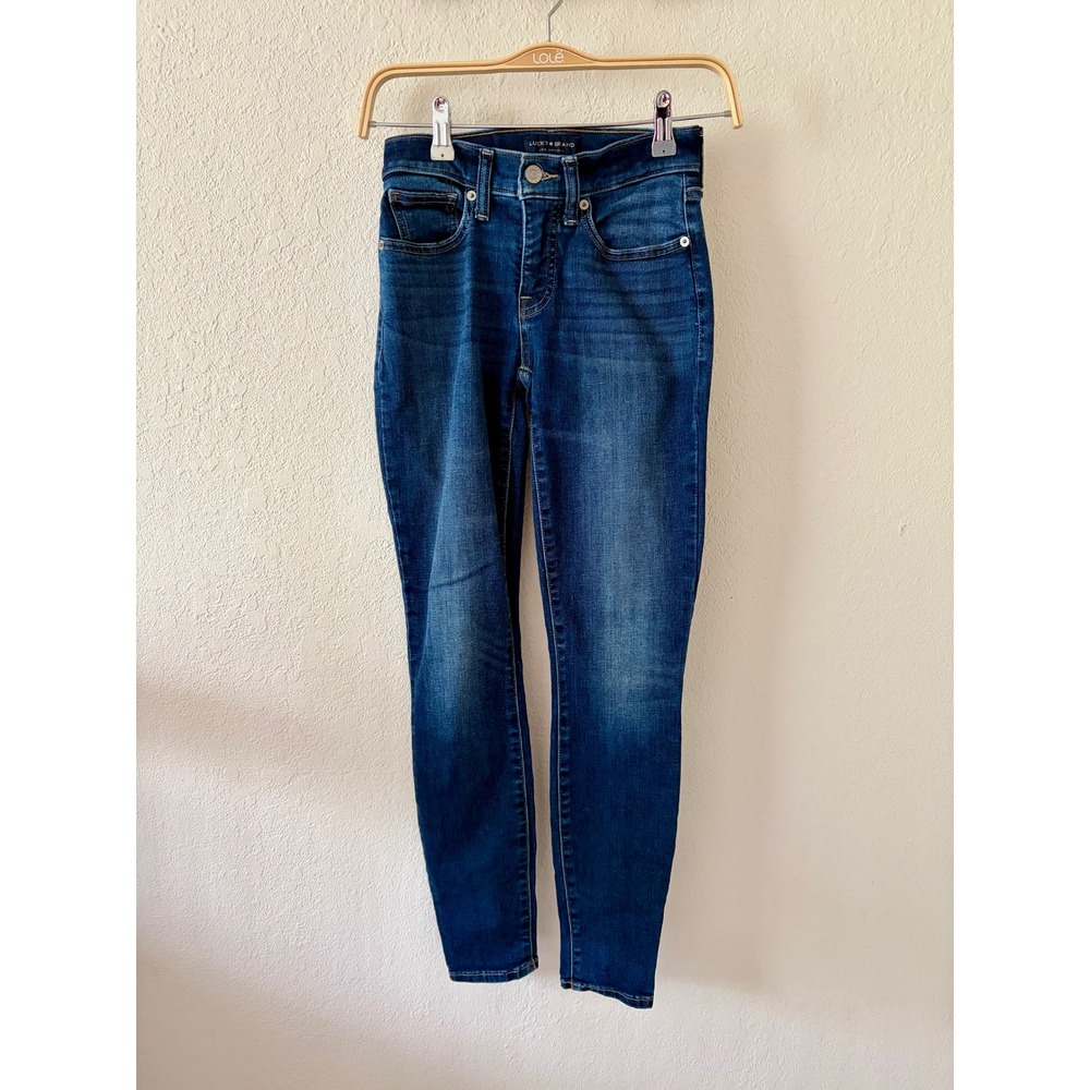 Lucky Brand Women's 25 Mid-Rise Skinny Ava Dark Indigo Rinse Wash Denim Jeans